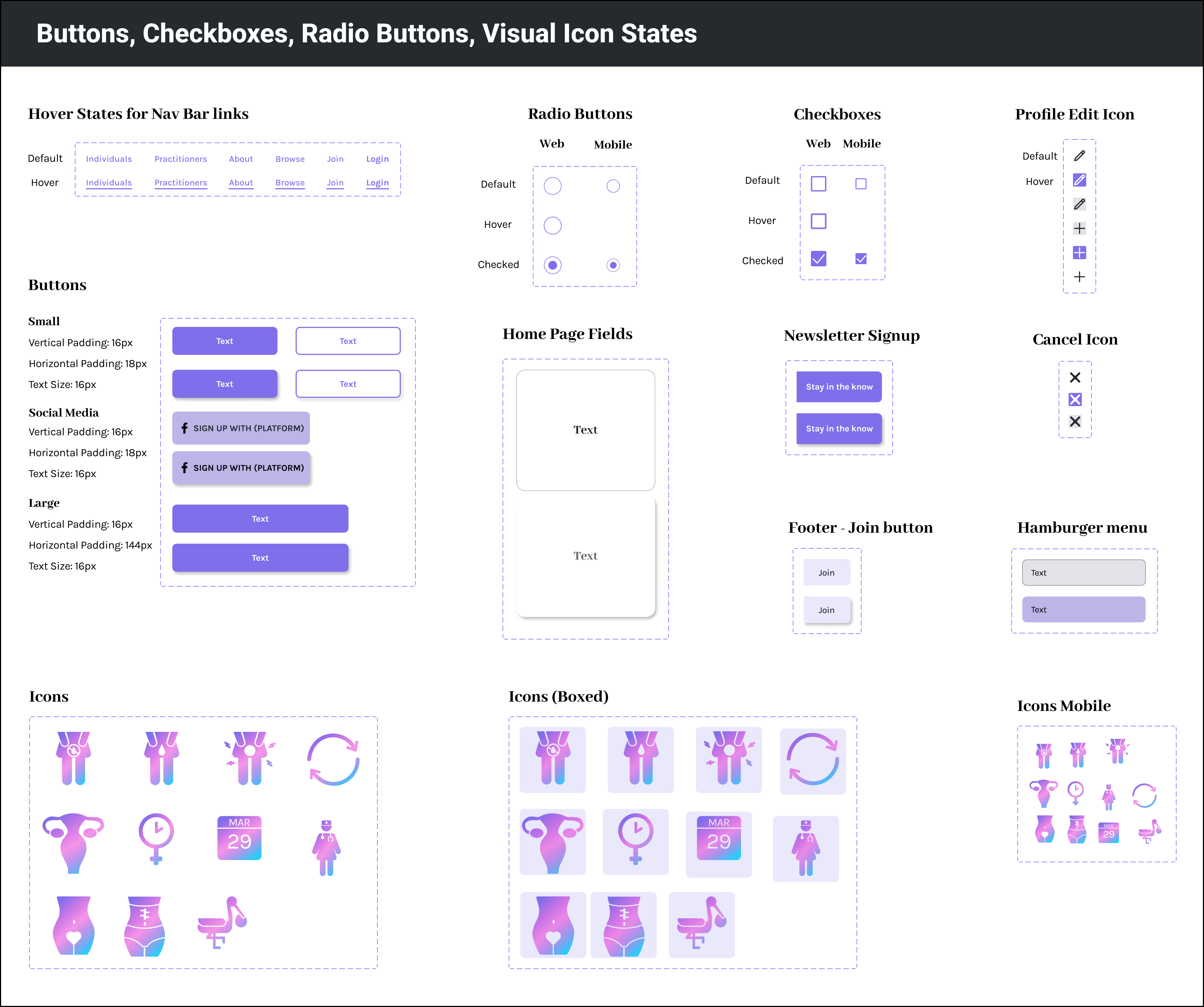 Buttons, Checkboxes, Radio Buttons, Visual Icon States