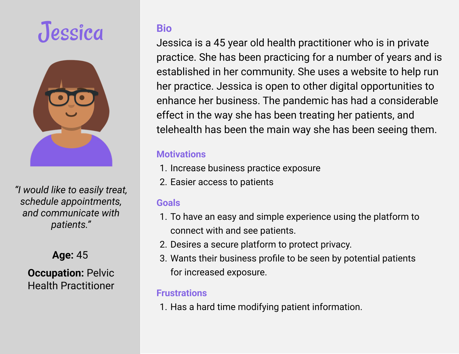 Jessica – persona – pracititioner